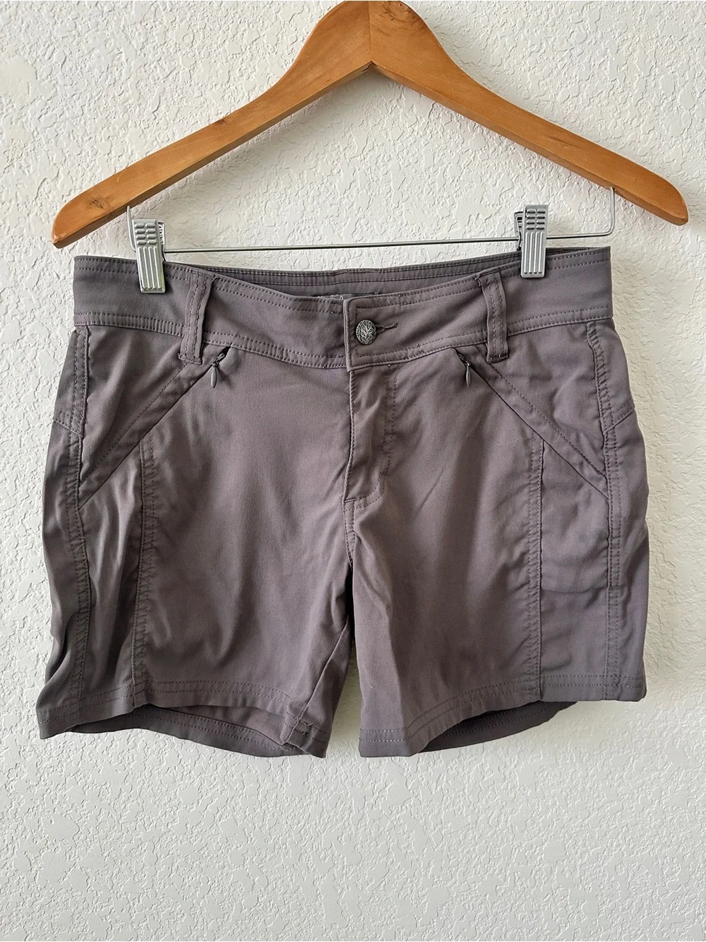 prAna Hallena Stretch Shorts Women 5 Gray Hiking Utility Gorpcore Cargo Boho 5